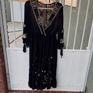 Free People Black Dress with Floral Embroidery